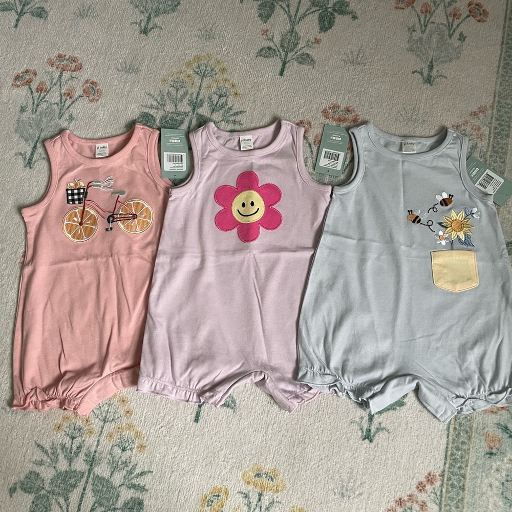 3-Pack Girls Petit Lem Sleeveless Romper Set